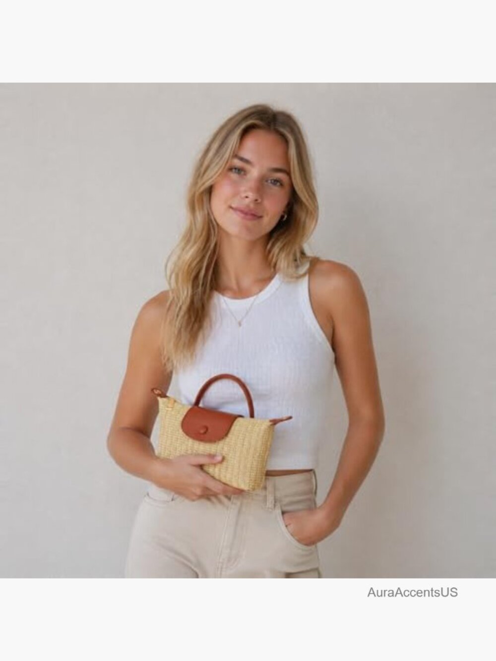Mini Straw Crossbody Handbag Summer Beach Bag Woven Purse - Picture 2 of 7